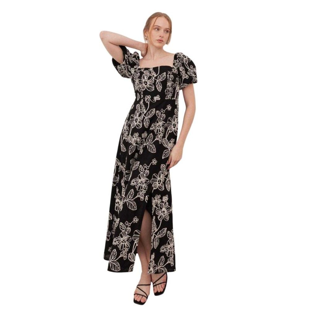 Lovedrobe Womens/Ladies Embroidered Square Neck Puff Sleeve Maxi Dress / Black